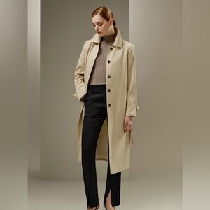 NWOT! Lilysilk | Silk-Wool Blend Water Repellent Classic Trench Coat | Khaki | L